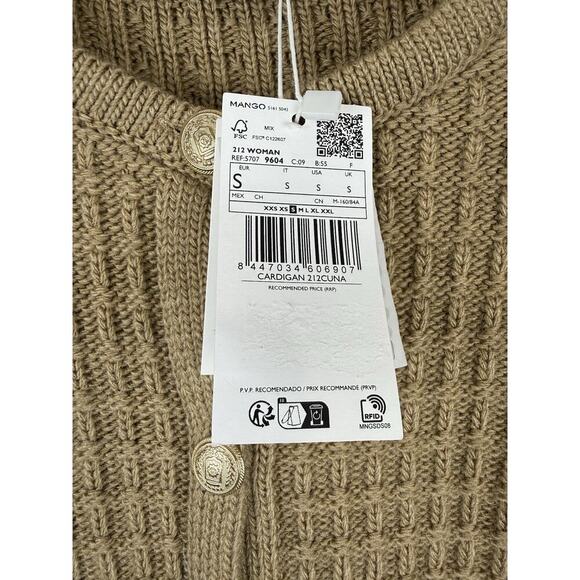 MNG Mango Chunky Knit Cardigan Gold Buttons Long Sleeve Womens S NWT Preppy - Picture 9 of 13